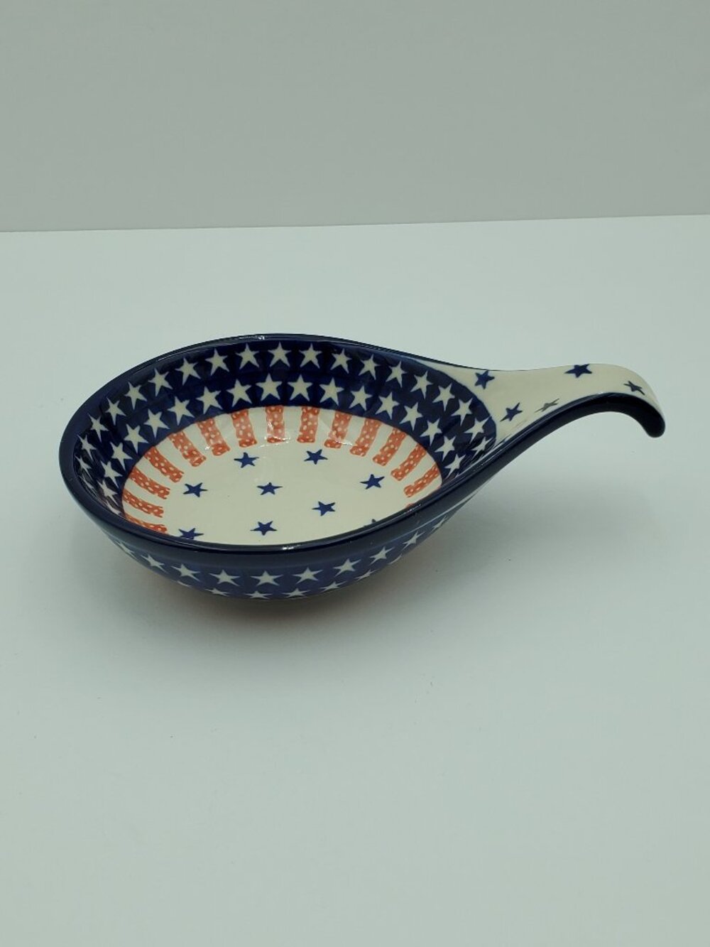 Polish Pottery Classic Americana Condiment Dish Stars & Stripes Spoon Rest